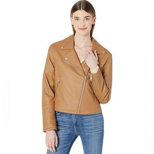 Avec Les Filles faux leather moto jacket in camel